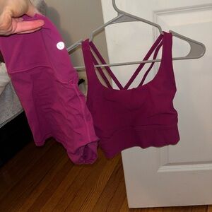 lululemon magenta purple energy longline sports bra size 10 (includes shorts)